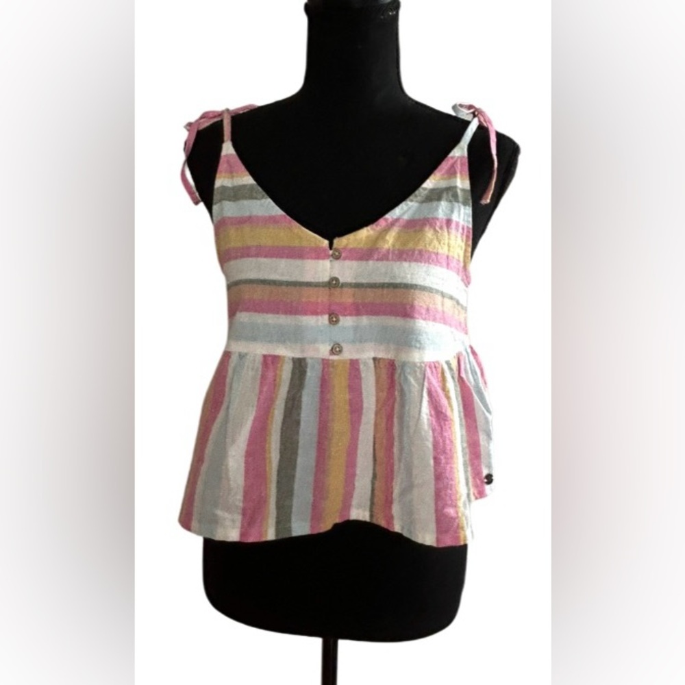 💛NWT! ROXY! “OPEN EYES” STRIPE FLOWY TANK! LINEN BLEND! ADJUSTABLE! - Picture 12 of 16
